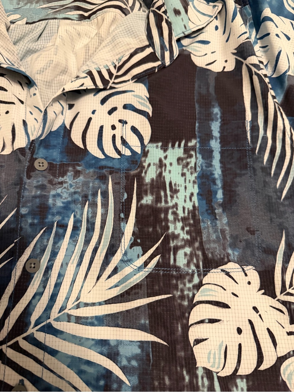Tommy Bahama Blue and White Tropical Leaf Button-Up Shirt